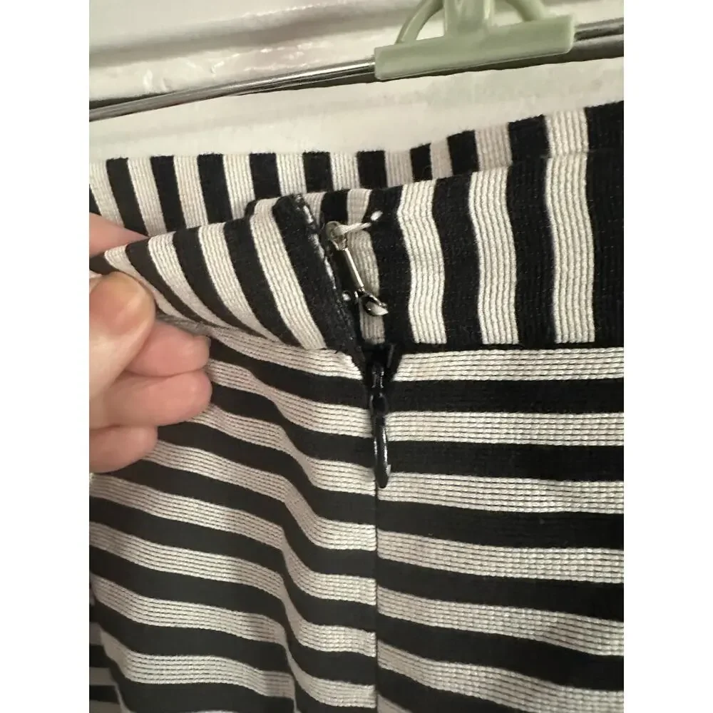 DONNA VINCI Black White Striped Church Suit Skirt Jacket Set Rhinestone Trim 14 - Picture 8 of 10